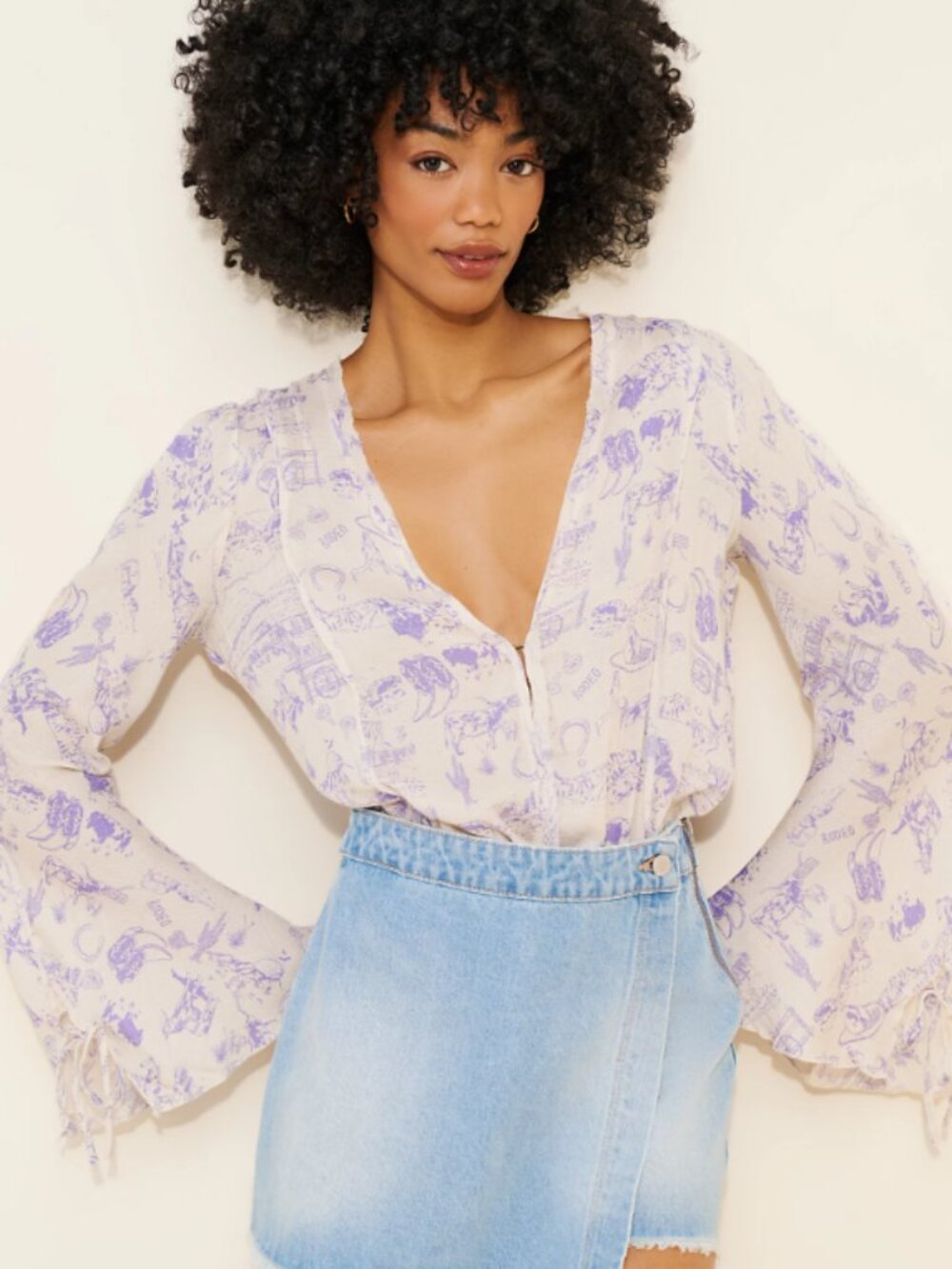Free People Everything's Rosy Bodysuit wester rodeo cowboy blouse M